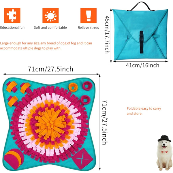 Snusemåtte til Hunde, Hundetræningsmåtter Hundepuslespil Legetøj Langsom Fodermåtte (70 * 70 cm) (Blå)