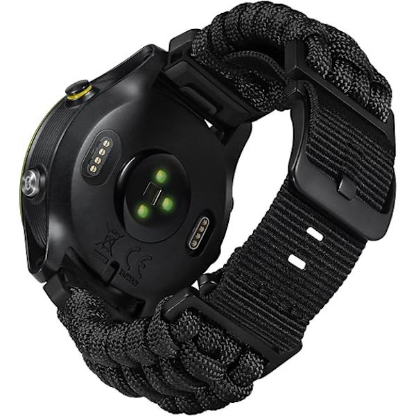 Kompatibel med Garmin urrem 20mm, kraftig flettet nylon sportsudskiftningsrem passer til Forerunner/Instinct/Fenix/Descent Sort