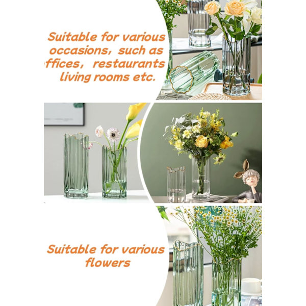 Hög Glasvas för Blomvas Tjock Stor Cylindervas Heminredning Grön 12x30cm