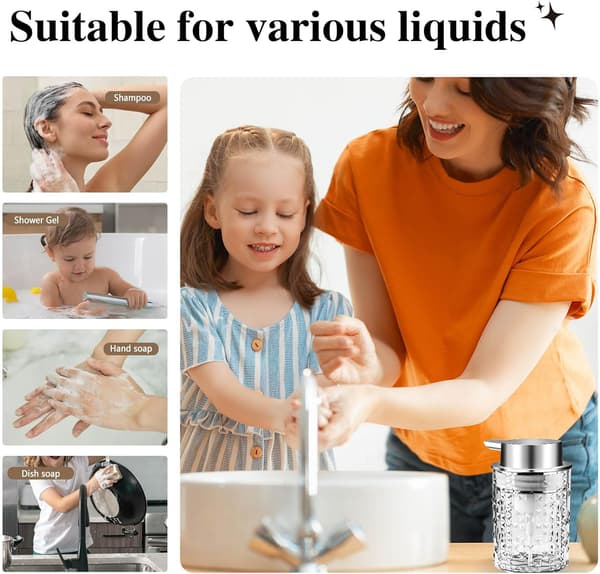 Sett med 2 påfyllbare 250 ml klare skumsåpedispensere med plastpumper, baderomssåpedispenser