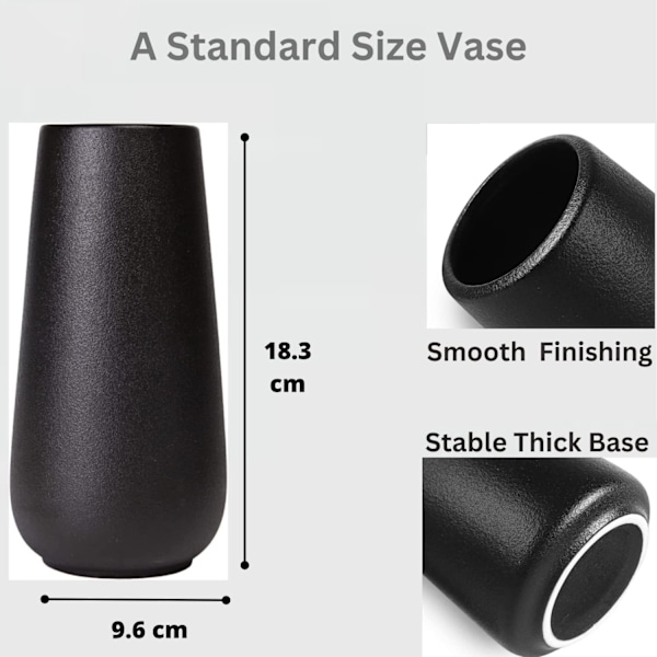 Keramisk Vase til Pampasgræs | Blomstervase til Hjemmedekor | Vaser til Landhus, Skrivebordsdekoration, Moderne Æstetisk Rumdekoration black
