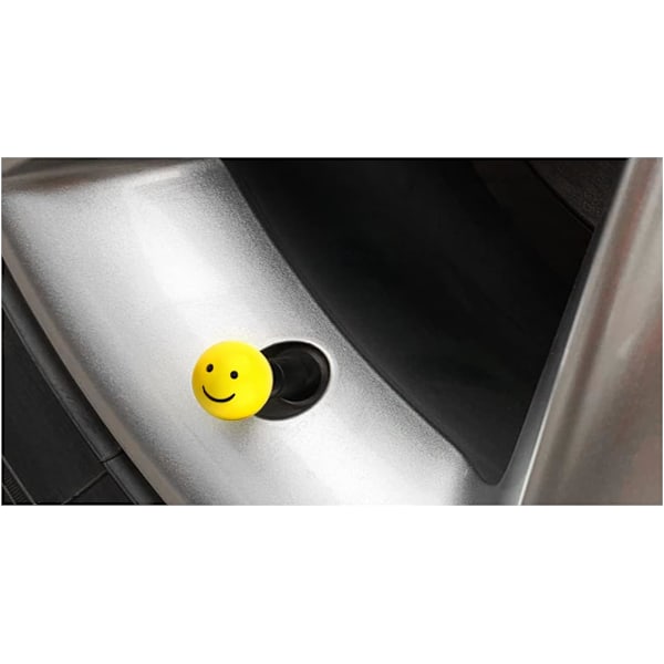 Gule Smiley Dekk Felg Ventilhetter Støvhetter (4-pakning) Universal for Biler, SUV-er, Sykler, Motorsykler, Lastebiler