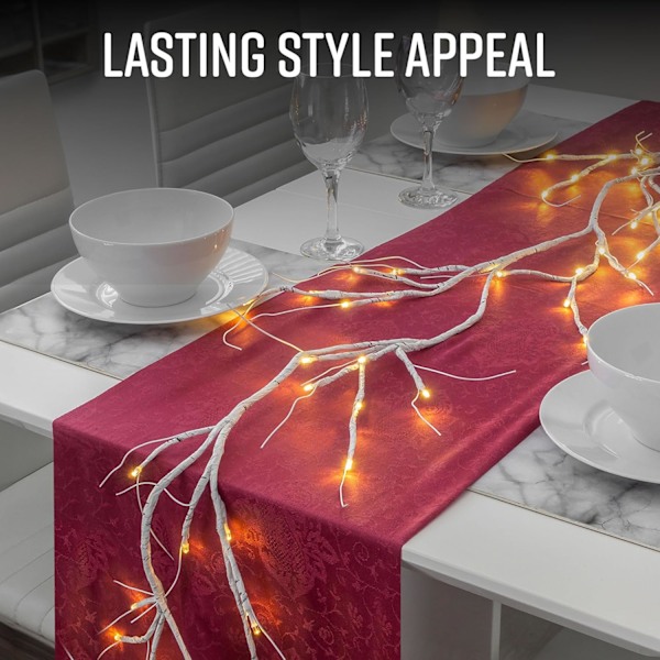 1,5 m Birk Julestang med 48 LED-lys | Batteridrevet Julepynt | Julebordspynt