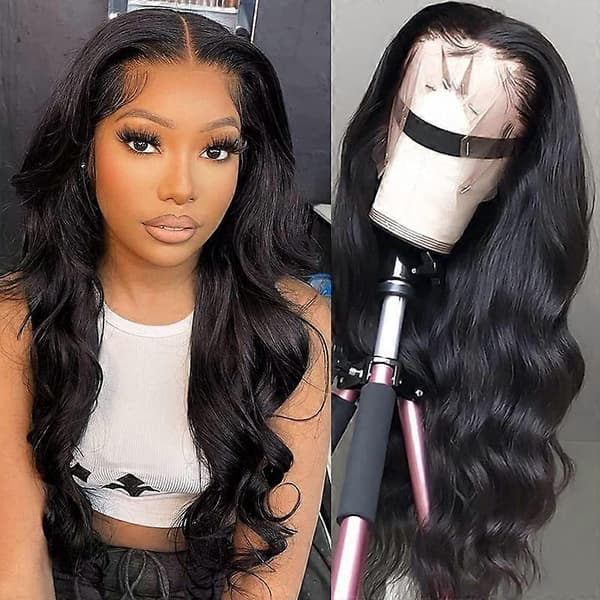 Body Wave Lace Front Peruker Äkta Hår Bred Spets 180 Densitet