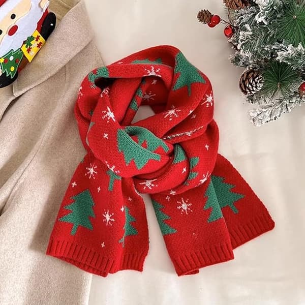 Jule skjerf, snømann skjerf, juletre skjerf, festlig vinter skjerf, vintertilbehør for julefester, utendørsaktiviteter