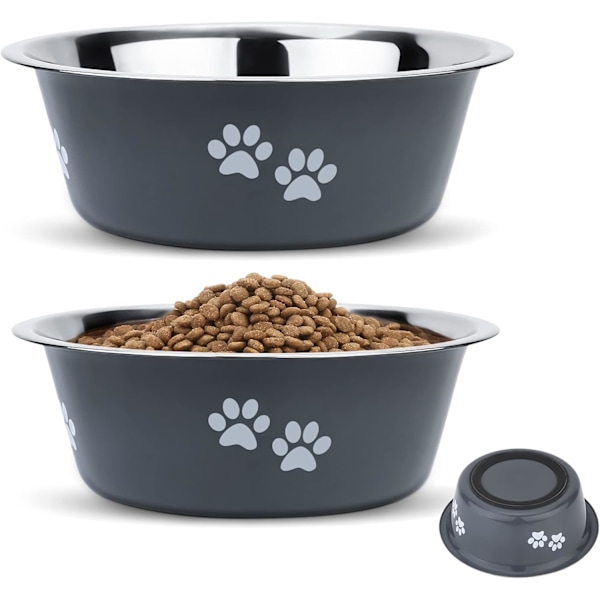 Rostfritt Stål Hundskål (Set med 2, 2x860ml), Rostfritt Stål Skål med Halksäker Bas för Stora, Medelstora och Små Hundar