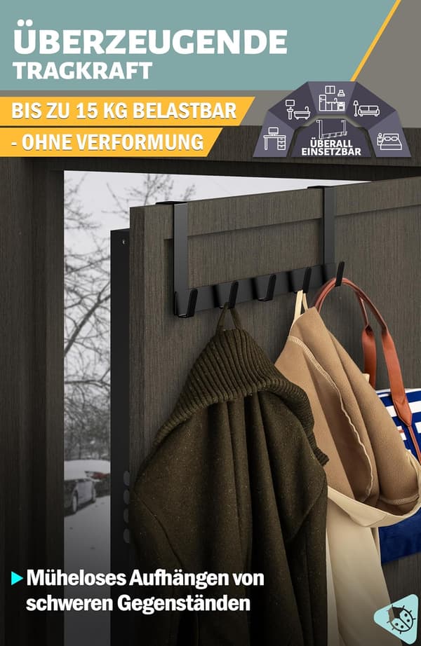 4smile Dørknage til dør - Dørkrog i rustfrit stål, hvid, pladsbesparende - Praktisk opbevaring, robust montering, til døre