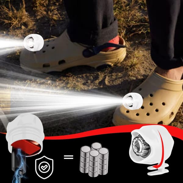 2 stk. Skolamper, Oppladbare frontlykter for Crocs-sko og tresko, IPX5 vanntett med 3 lysmoduser