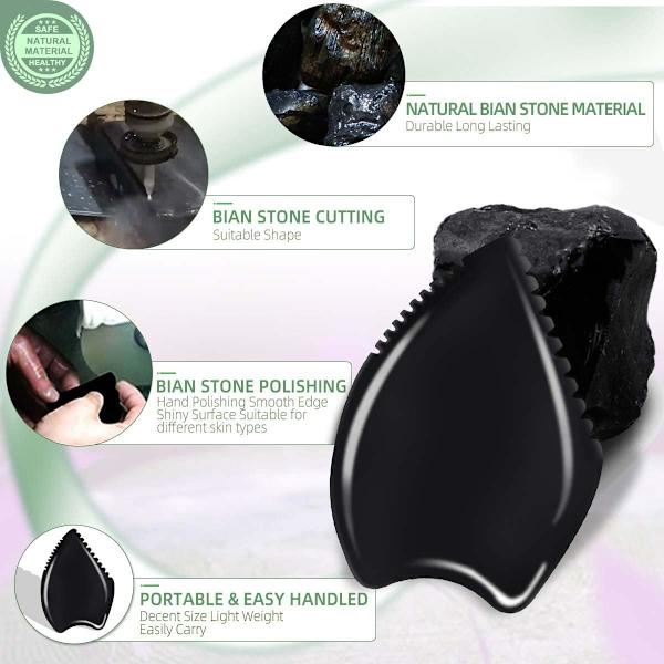 Gua Sha -hierontatyökalu, musta Bianstone Guasha -lauta kasvoille ja vartalolle, luonnollinen Jadekivi Gua Sha -kasvotyökalu