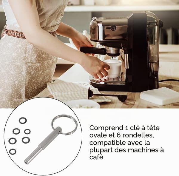 Ovalhovednøgle til kaffemaskine med nøglering og 6 gummiringe, ovale skruetrækkerbits reparationsværktøj