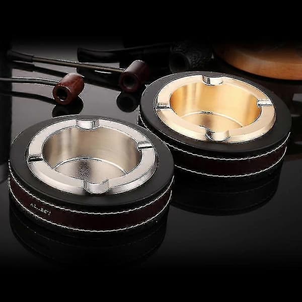 Lyxig Oval Guld- &amp; Silver Cigarraskkopp Läder Metall Askkoppar Rökning Kontor Bordsaccessoarer