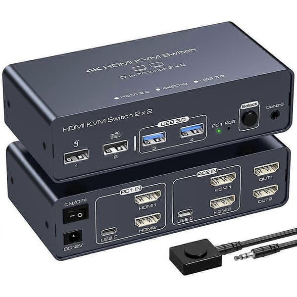 HDMI KVM Switch 2 Skærme 2 Computere 4K@60hz