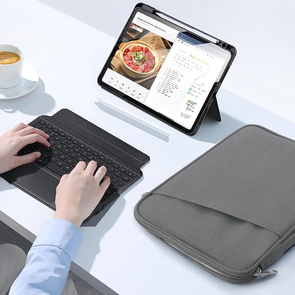Tommer Tablet Etui til iPad Air 13\" M3 2025, iPad Pro 13\"/12.9\", Galaxy Tab S9/S10 Plus/S9 FE+/S9 FE Plus 12.4\", Grå