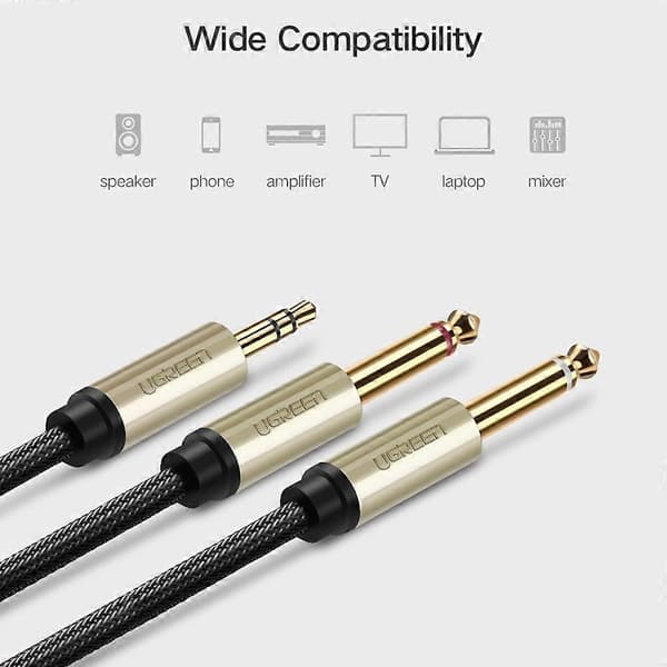 UGREEN 40790 1-meter 3,5 mm TRS han til 2 x 6,35 mm til TS han lydkabel splitter