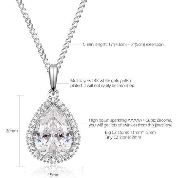 Silverhalsband & Örhängen för Kvinnor - Vita/Blå Diamant Tårförmade Örhängen & Hängande Halsband, Snygga Smycken Gåvor