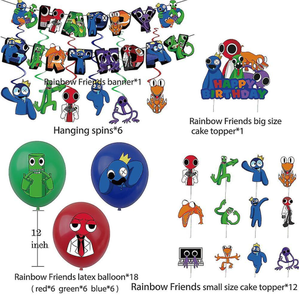 Rainbow Friends Tema Festtillbehör Dekorationer Ballonger Banner Cake Toppers Set