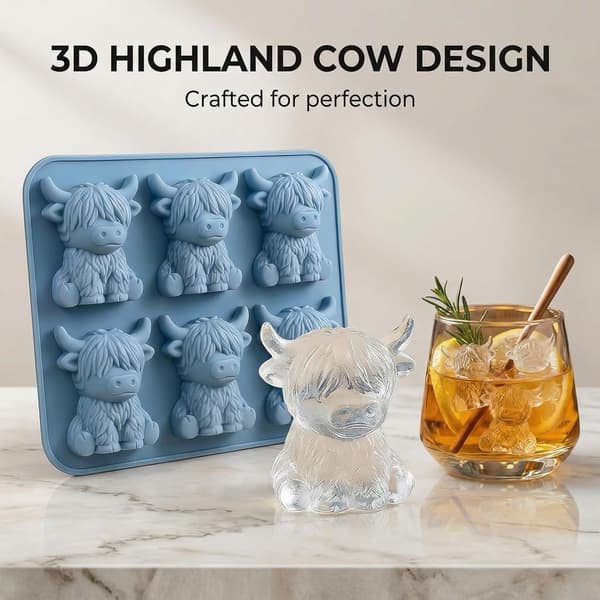 Silikonisbitsform, 3D Mini Highland Ko isbitsform, perfekt för whisky, cocktails, choklad och godis