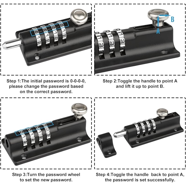 Kombinationslås, [2-pack] [Väderbeständig & Inbrottssäker] 120mm Combi-Bolt 4-siffrig Unik Kombinationslås, Förtjockad