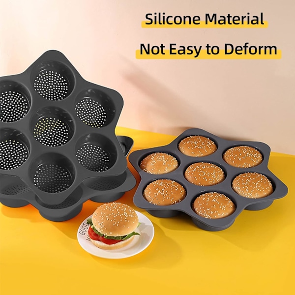 Silikonform för hamburgerbröd, 7 hålrumsform, non-stick bakform, lätt att ta ur