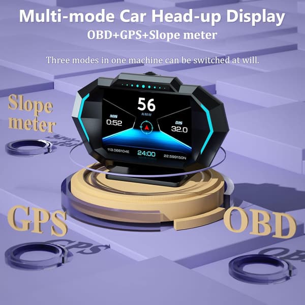 Bil head-up display, multifunktions LCD-skærm, vinklet OBD+GPS instrumentbræt