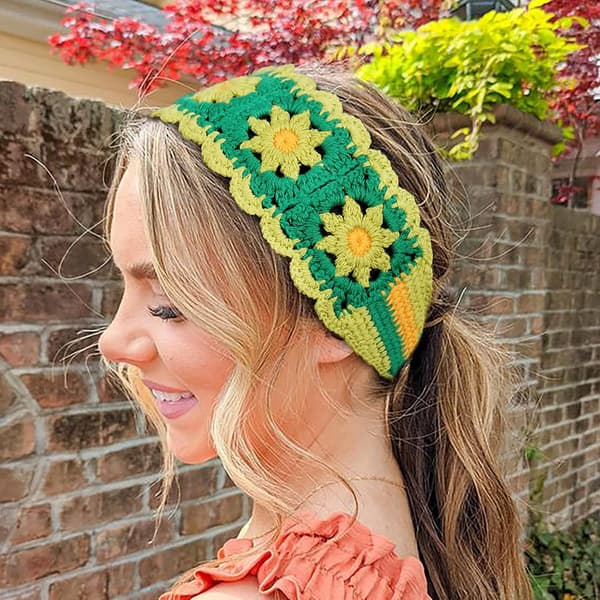 Hippie Hårbånd Hodebånd for Kvinner Boho Hodebånd Strikkede Hårbånd Blomstrete Hodeinnpakning for Jenter