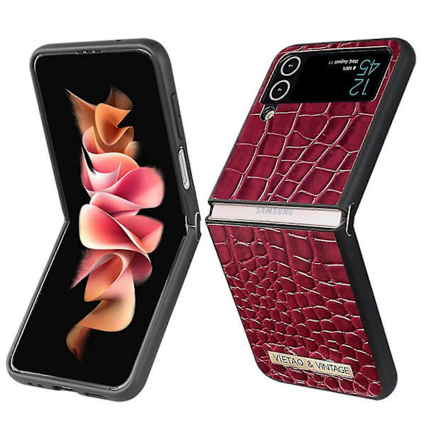 Krokotiilikuviollinen suojakotelo, yhteensopiva Samsung Galaxy Z Flip 4:n kanssa, PU-nahka + kova PC-kehys, iskunkestävä suojus