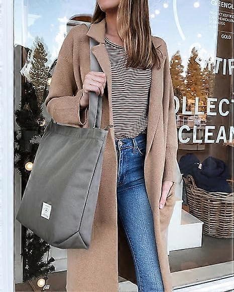 Canvas Tote Tasker til Kvinder med Lynlås, Afslappede Dame Totes med Indvendig Lomme, beige