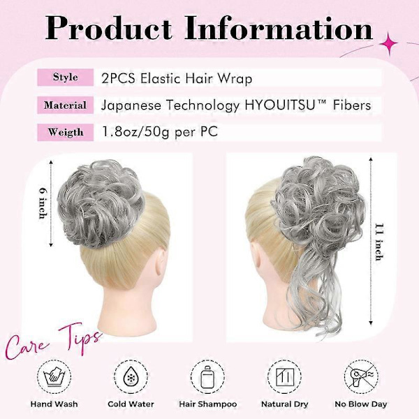 Messy Bun Hårstykke, 2 Stilarter Klassisk Tousled Updo Elastisk Hår