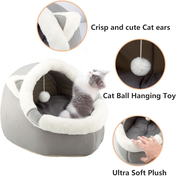 Kattbäddar för Inomhusbruk med Hängande Leksak, Liten Hundkoja med Anti-Slip, Supermjuka Lugnande Djursoffa Mattor Idealiska