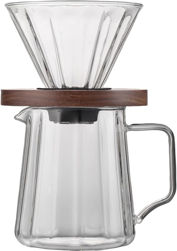 600ml Kaffedrippare och kanna i glas med trästativ