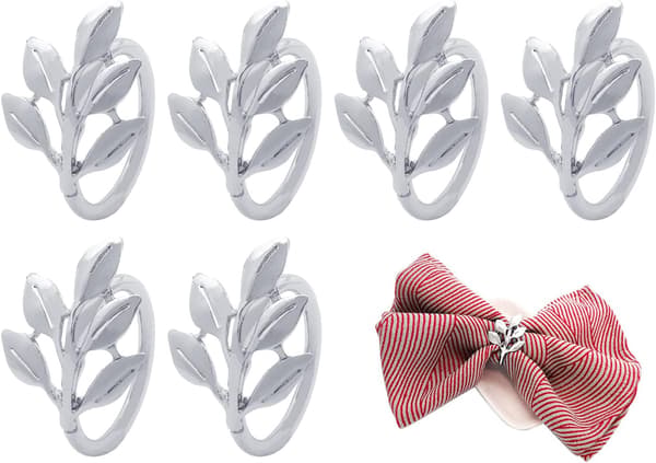 Servettringar Set 6 Pack Middagsservett Spänne Hållare Metall Servett Spänne Hållare Silver Blad Servettringar