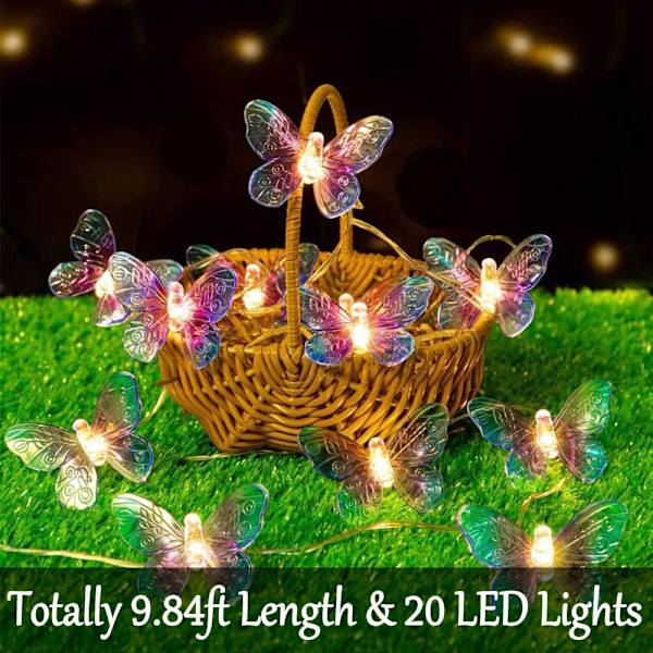 20 LED Fjärilslingor, 3 meter batteridriven lila fjärilsbelysning för hemträdgårdsfestdekoration