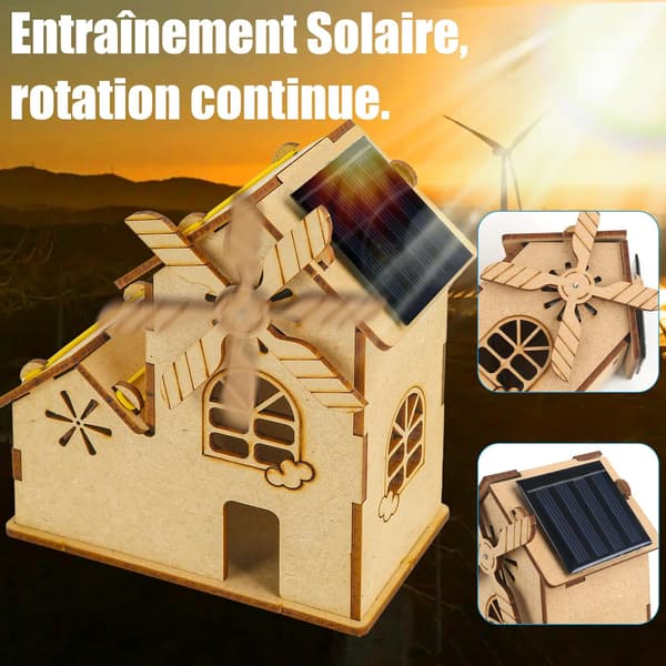 Solar vindmøllehus – DIY træ 3D videnskabspuslespil til børn, pædagogisk model til børn i alderen 8 til 12 år