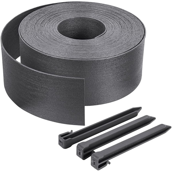 PE Puutarhareunus 10m - Harmaa - Korkeus 12cm Paksuus 2mm - Sisältää 12 Ankkuritankoa, Ulkokäyttöön