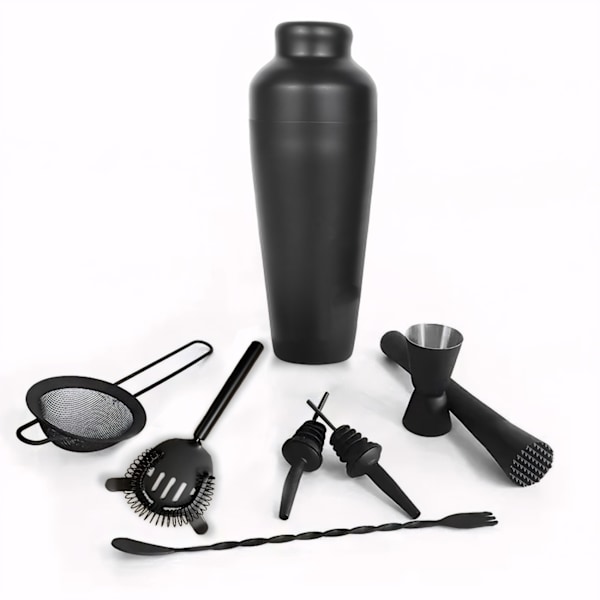 700ml 8-delt Cocktail Shakersæt - Mat Sort - Rustfrit Stål Sort Pure black
