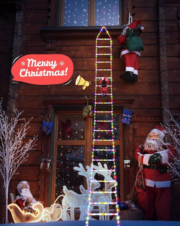 3M Julelysstige med Julemand - 338 LED Julelys, 8 Tilstande, Timer-hukommelsesfunktion, Strømforsynet (Multifarvet)