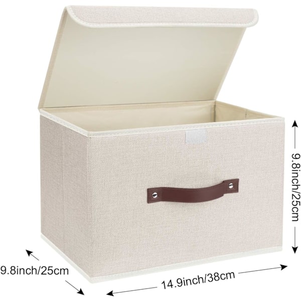 Oppbevaringsboks med lokk, stoff, vaskbar, stoffoppbevaring, 38x25x25 cm, sett med 3, beige