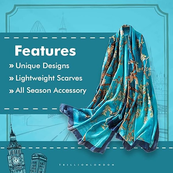 Vårkollektion | Designersidenscarf för kvinnor | Lätta halsscarfar | Sjalar | Storlek - 180cm*90cm