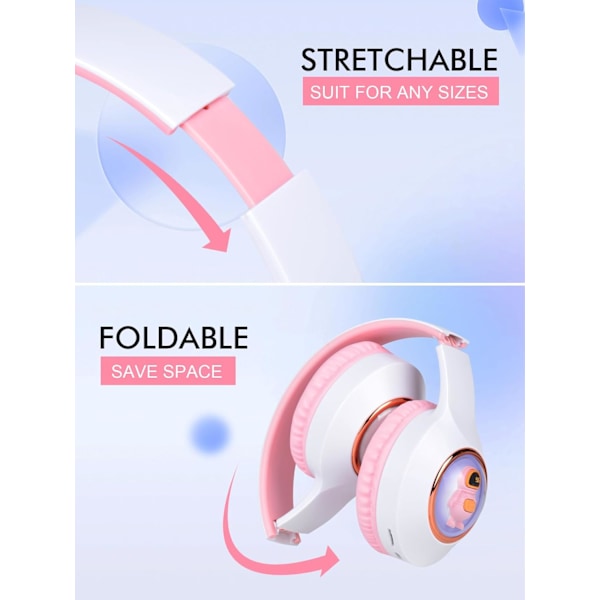 Trådlösa hörlurar/Bluetooth-hörlurar - Färgglada lampor/Hopfällbara/Stor batterikapacitet/Inbyggd mikrofon - Bluetooth 5.0/10 m rosa
