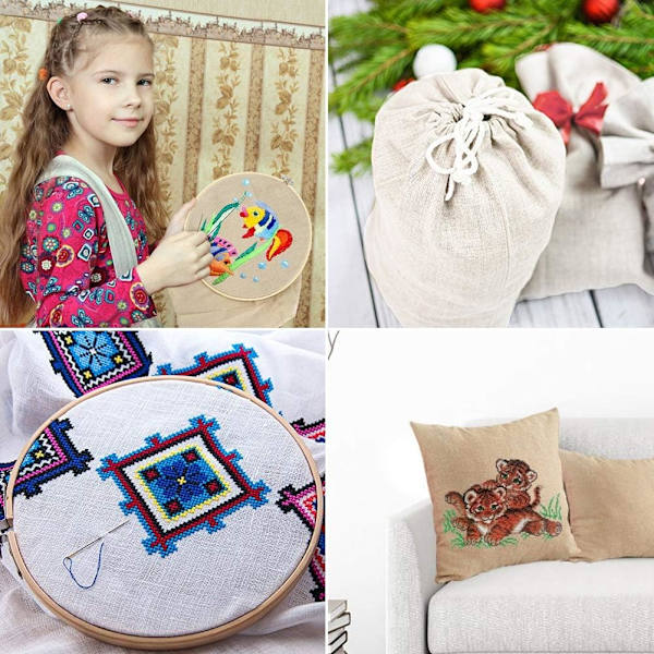 Broderistof, 4 stk. 4 farver naturligt linnedstof ensfarvet broderistof korsstings Aida-stof, 50 cm linnedstof