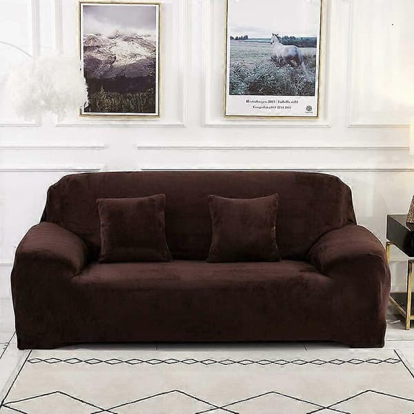 2-sits sofföverdrag enfärgat sammetsskydd lätt passform stretchtyg maskintvättbart sofföverdrag, 2-sits: 145-185 cm, brun
