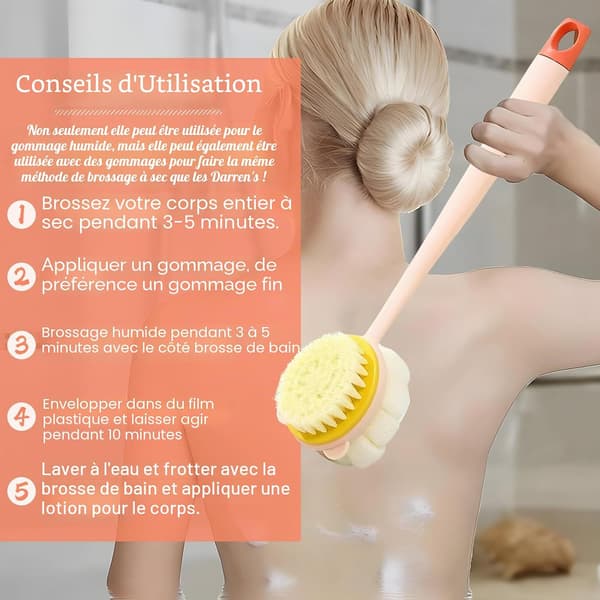 Ryggborste för dusch med långt skaft, 2 st 2-i-1 kroppsborste, dubbelsidig duschborste för exfoliering och massage i duschen