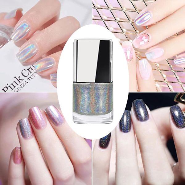 Holografiskt nagellack, glitter nagellack med sjöjungfrueffekt silver nagellack, långvarigt nagellack polariserande glitter (7ml)
