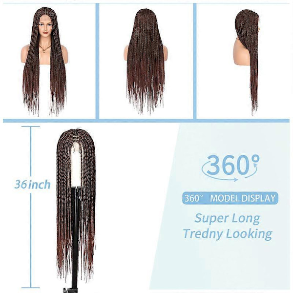 Box Braid Peruk för Kvinnor Knutfri Flätad Peruk Spets Frontal Peruk