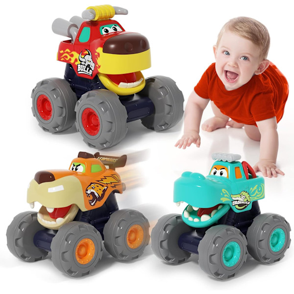 Legetøj til 1-årige drenge - 3-pak bil legetøj til 2-årige drenge, monstertruck legetøj til 1-årige drenge