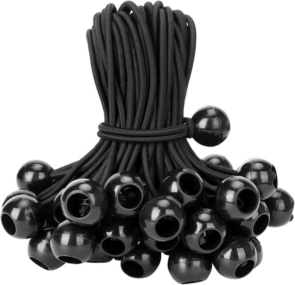 Elastisk snor med kuler, presenningsstrammer, elastisk snor, egnet for presenninger, campingtelt, (15 cm, 50 stk)