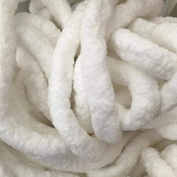 Ullgarn DIY Chenille Garn Super Tjockt, 2 cm Garn, för Virkning och Stickning av Filtar, Halsduk, Hatt White
