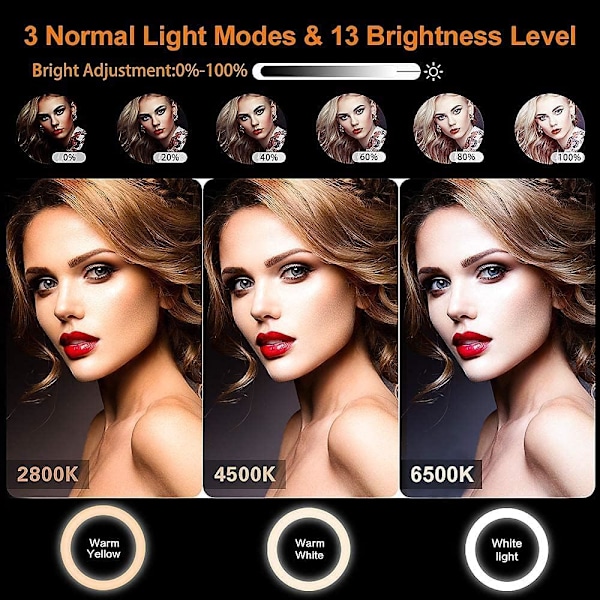 11.5'' Ring Light med Stort Stativ, Profesjonell Ring Light med 40 RGB Moduser og 13 Nivåer for Youtube/Sminke