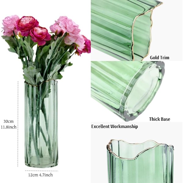 Hög Glasvas för Blomvas Tjock Stor Cylindervas Heminredning Grön 12x30cm