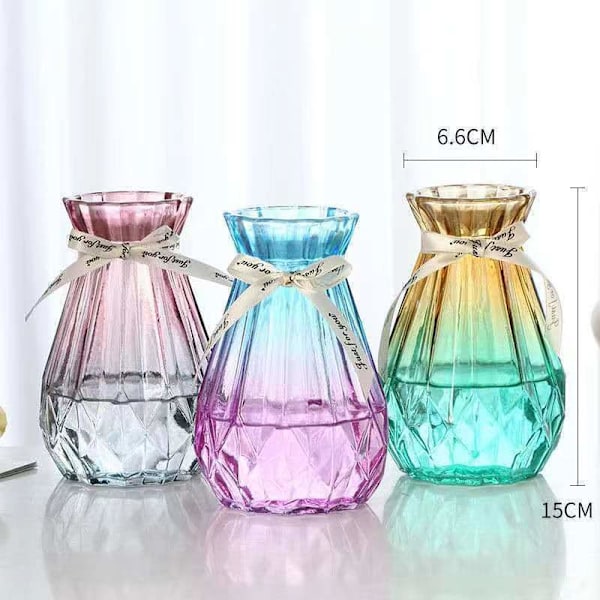 Glasvas Gradient Flerfärgad Vas Geometrisk Facetterad Färgad Glasvas för Hem, Kontor eller Bröllop (Blå Lila)
